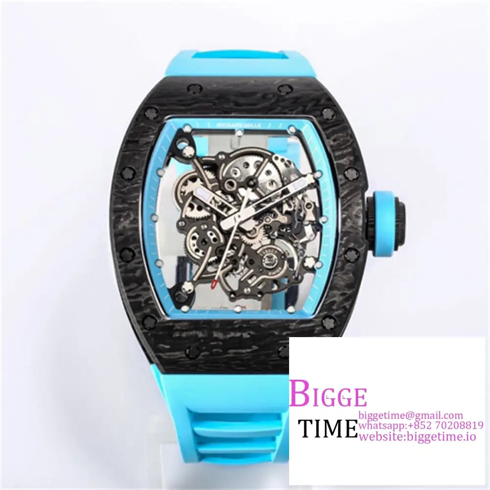 Rm055 Real Ntpt Skeleton Dial Blue Crown Rubber Strap Bbrf Rmul2 Option1 Richard Mille