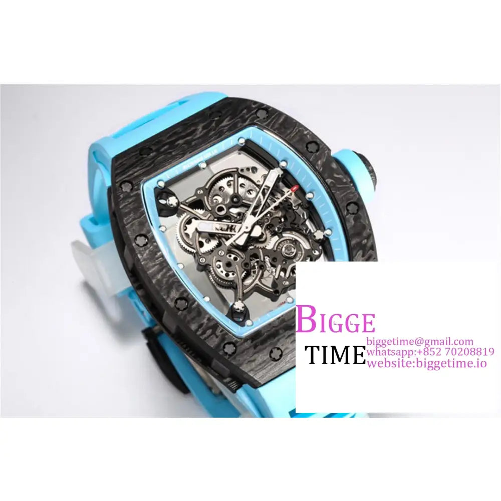 Rm055 Real Ntpt Skeleton Dial Blue Crown Rubber Strap Bbrf Rmul2 Richard Mille