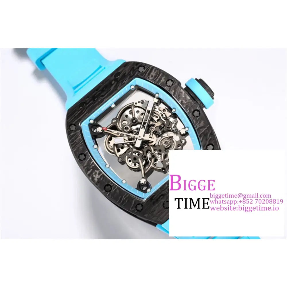 Rm055 Real Ntpt Skeleton Dial Blue Crown Rubber Strap Bbrf Rmul2 Richard Mille