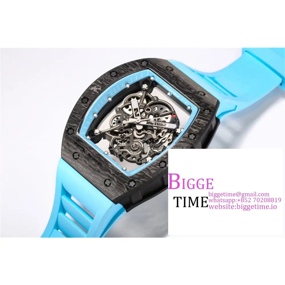 Rm055 Real Ntpt Skeleton Dial Blue Crown Rubber Strap Bbrf Rmul2 Richard Mille