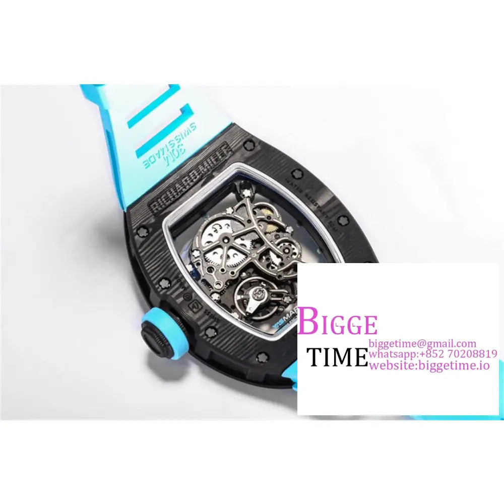 Rm055 Real Ntpt Skeleton Dial Blue Crown Rubber Strap Bbrf Rmul2 Richard Mille