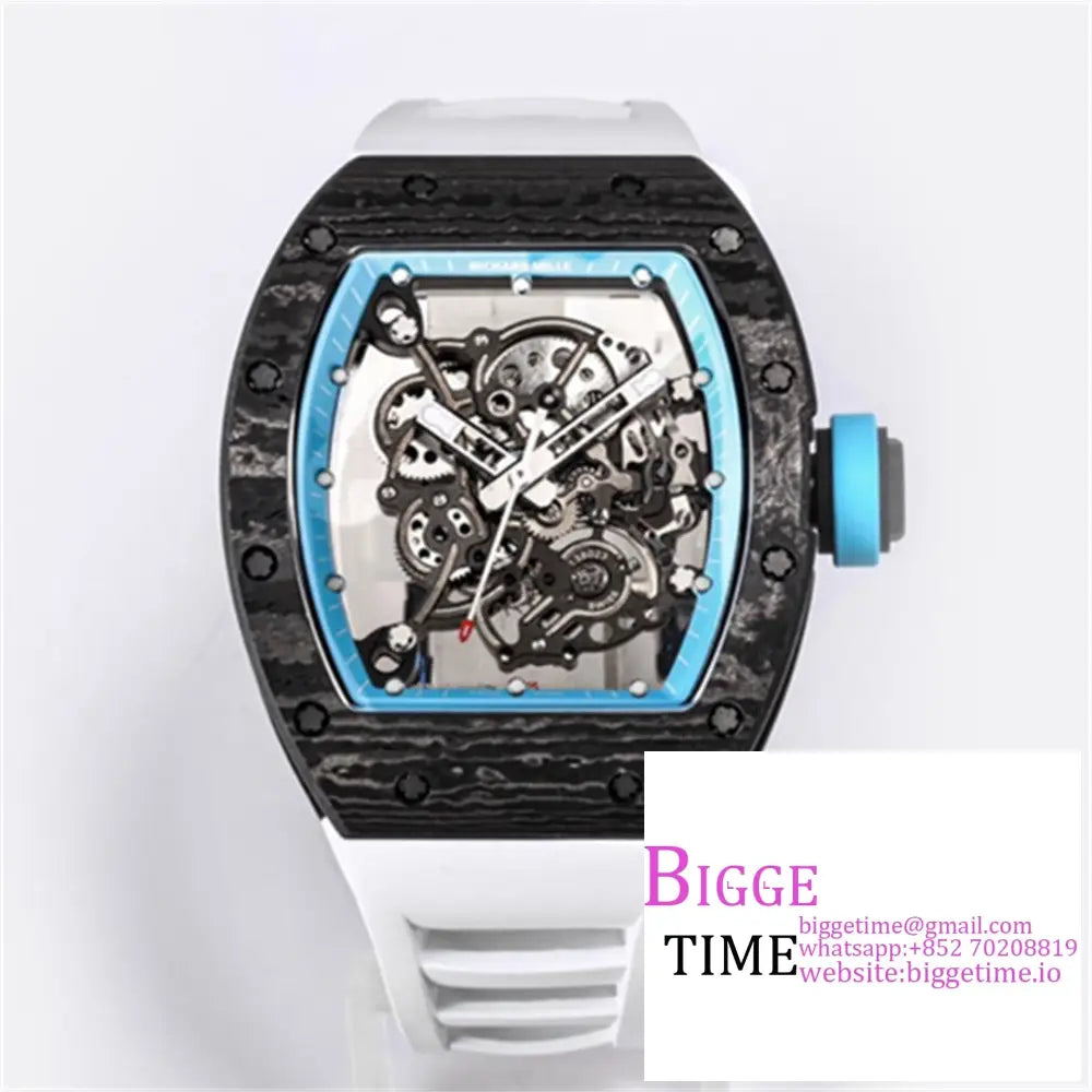 Rm055 Real Ntpt Skeleton Dial Blue Crown White Rubber Strap Bbrf Rmul2 Option1 Richard Mille