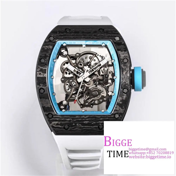 Rm055 Real Ntpt Skeleton Dial Blue Crown White Rubber Strap Bbrf Rmul2 Option1 Richard Mille