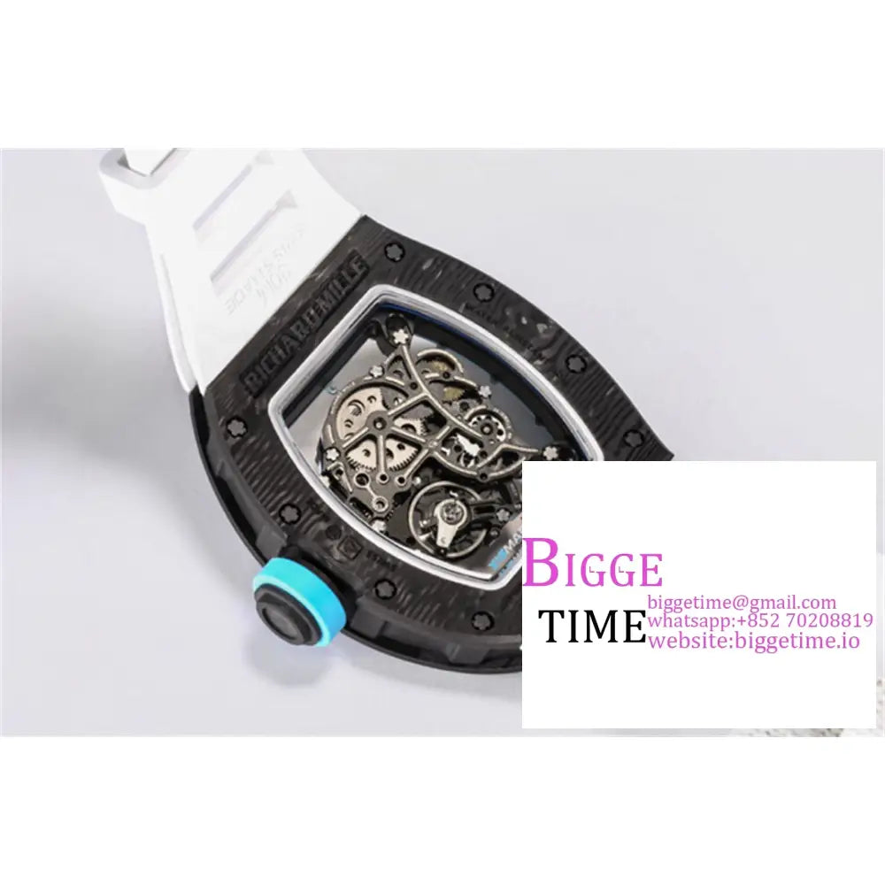 Rm055 Real Ntpt Skeleton Dial Blue Crown White Rubber Strap Bbrf Rmul2 Richard Mille