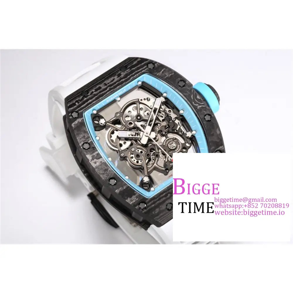 Rm055 Real Ntpt Skeleton Dial Blue Crown White Rubber Strap Bbrf Rmul2 Richard Mille