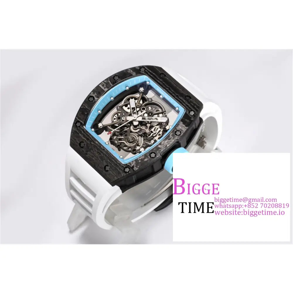 Rm055 Real Ntpt Skeleton Dial Blue Crown White Rubber Strap Bbrf Rmul2 Richard Mille