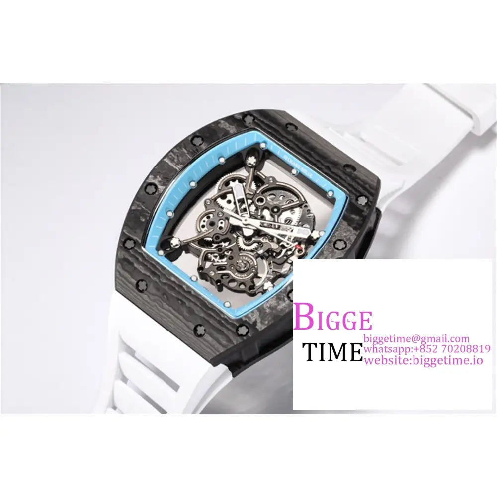 Rm055 Real Ntpt Skeleton Dial Blue Crown White Rubber Strap Bbrf Rmul2 Richard Mille