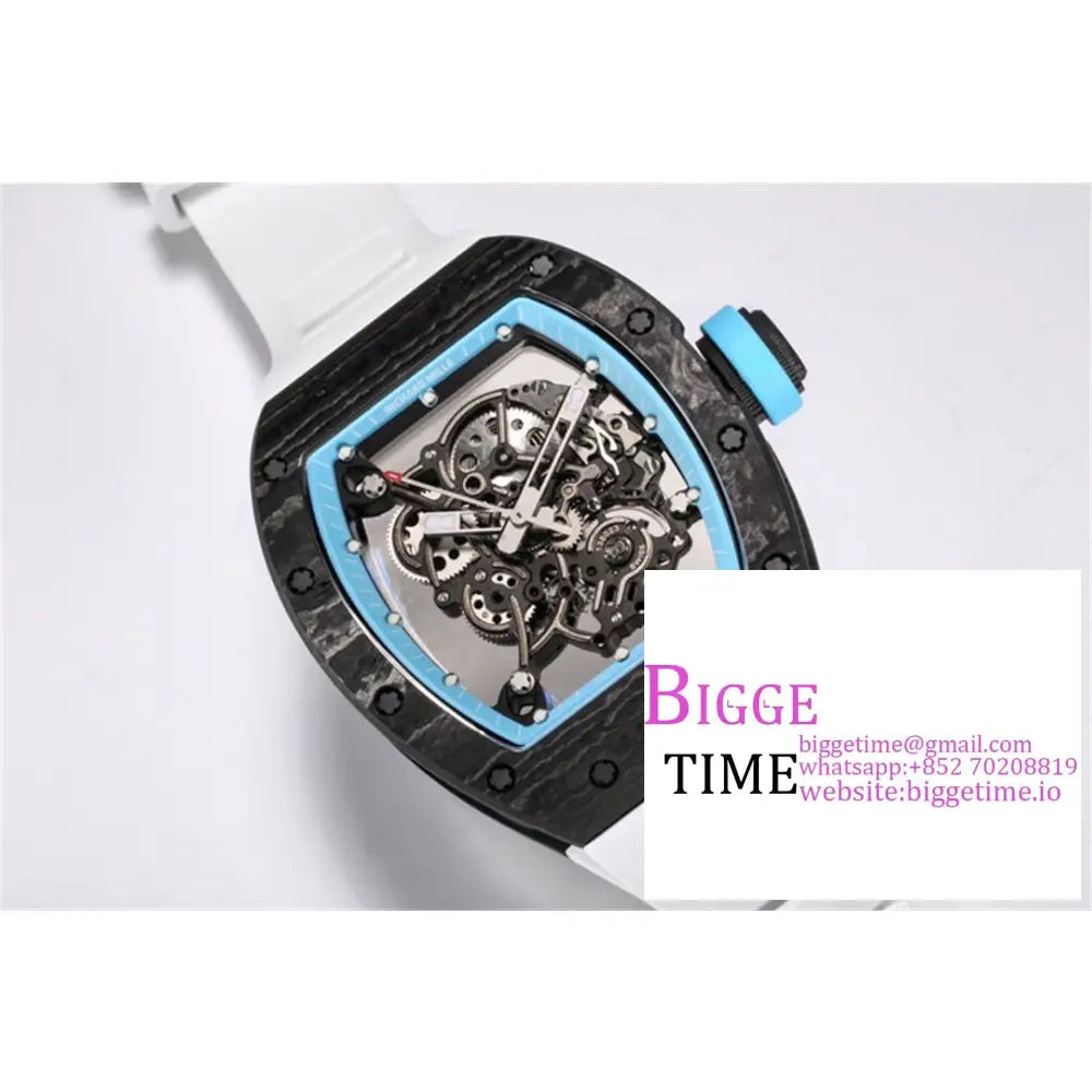 Rm055 Real Ntpt Skeleton Dial Blue Crown White Rubber Strap Bbrf Rmul2 Richard Mille