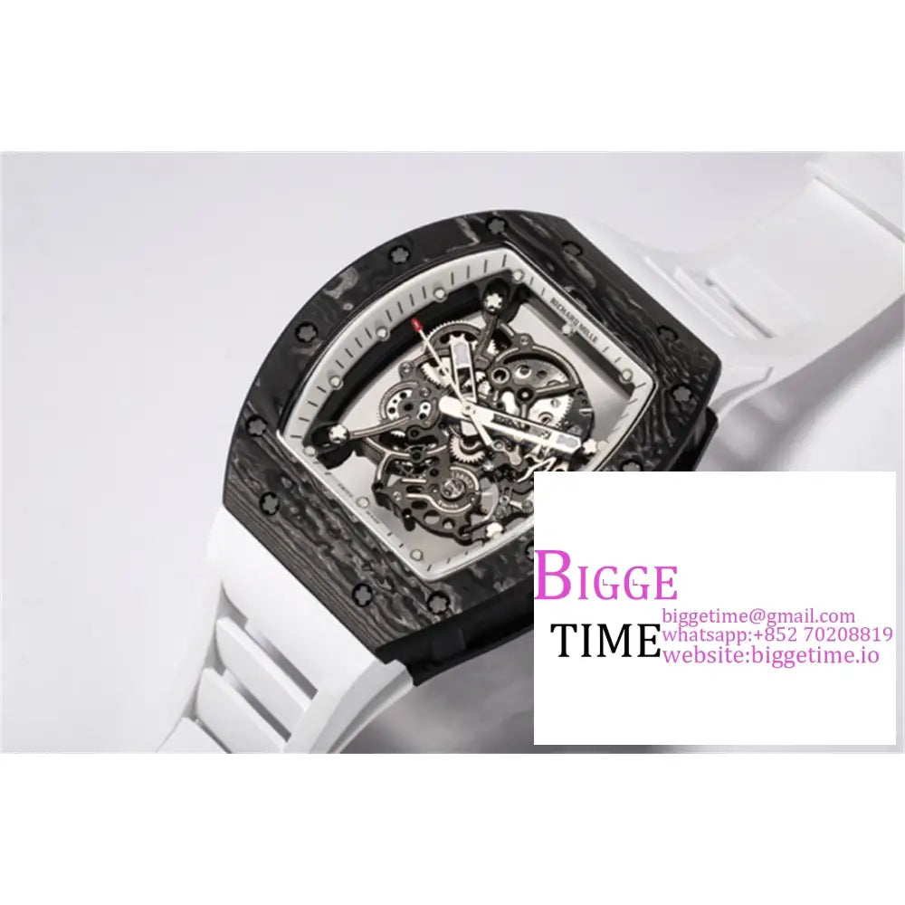 Rm055 Real Ntpt Skeleton Dial White Crown Rubber Strap Bbrf Rmul2 Richard Mille