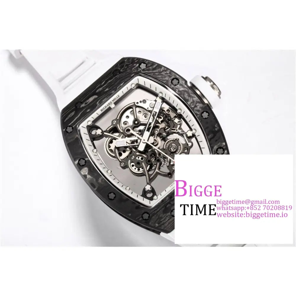 Rm055 Real Ntpt Skeleton Dial White Crown Rubber Strap Bbrf Rmul2 Richard Mille