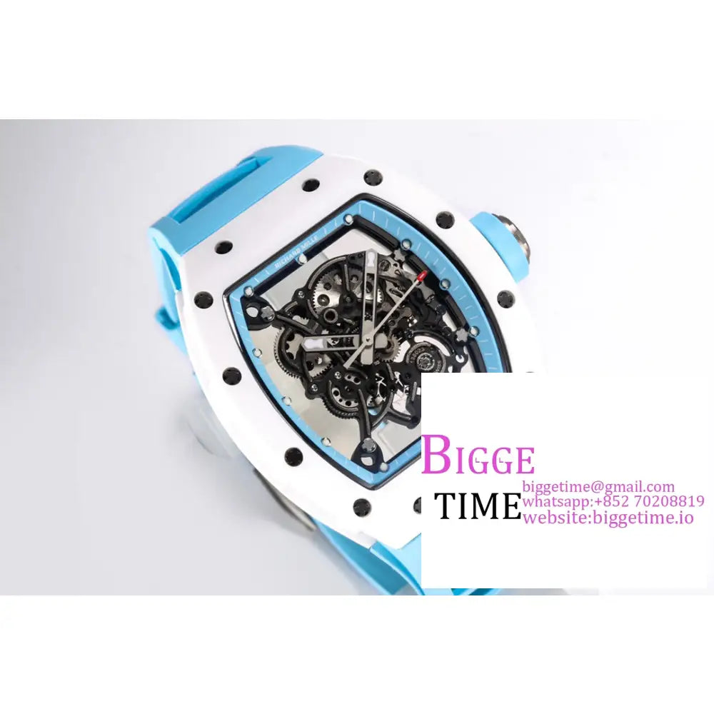 Rm055 White Ceramic Skeleton Dial Blue Crown Rubber Strap Bbrf Rmul2 Richard Mille