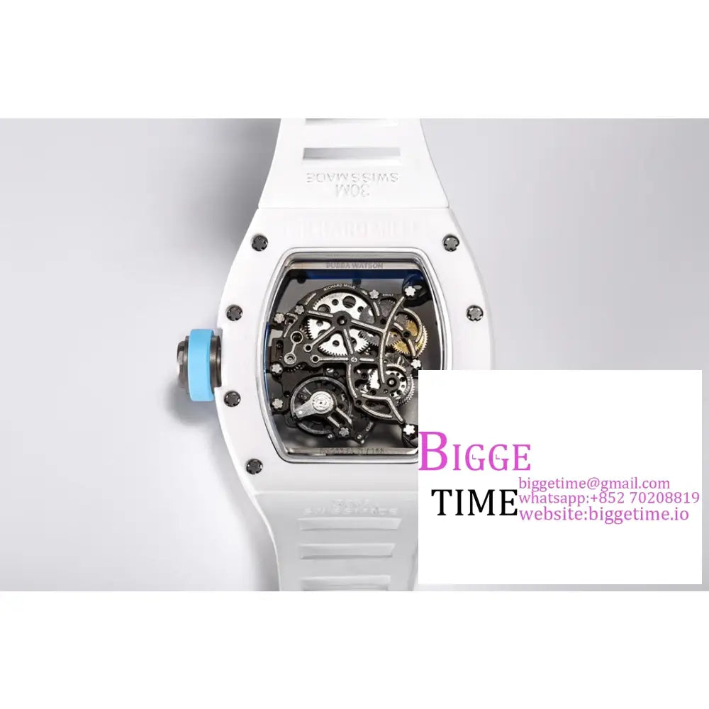 Rm055 White Ceramic Skeleton Dial Blue Crown Rubber Strap Bbrf Rmul2 Richard Mille