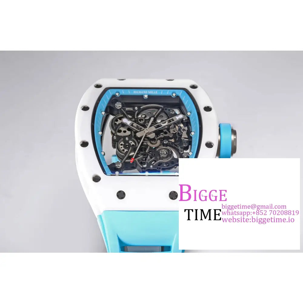 Rm055 White Ceramic Skeleton Dial Blue Crown Rubber Strap Bbrf Rmul2 Richard Mille