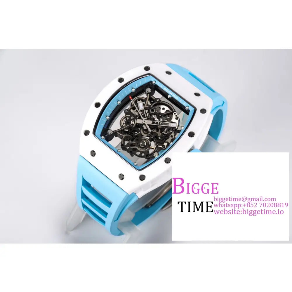 Rm055 White Ceramic Skeleton Dial Blue Crown Rubber Strap Bbrf Rmul2 Richard Mille