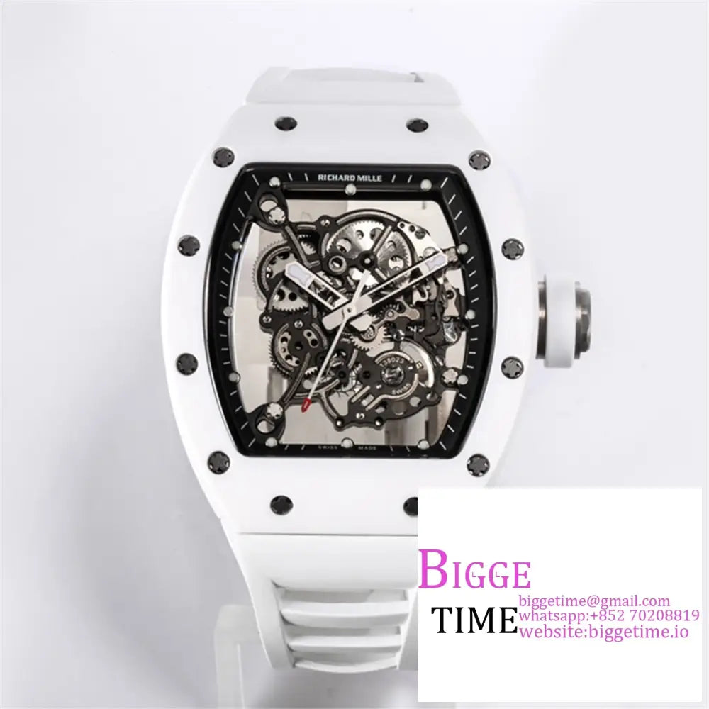 Rm055 White Ceramic Skeleton Dial Crown Rubber Strap Bbrf Rmul2 Option1 Richard Mille