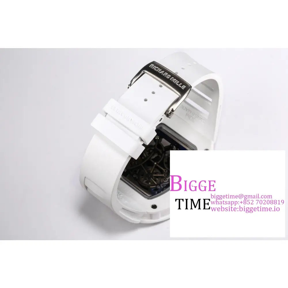 Rm055 White Ceramic Skeleton Dial Crown Rubber Strap Bbrf Rmul2 Richard Mille