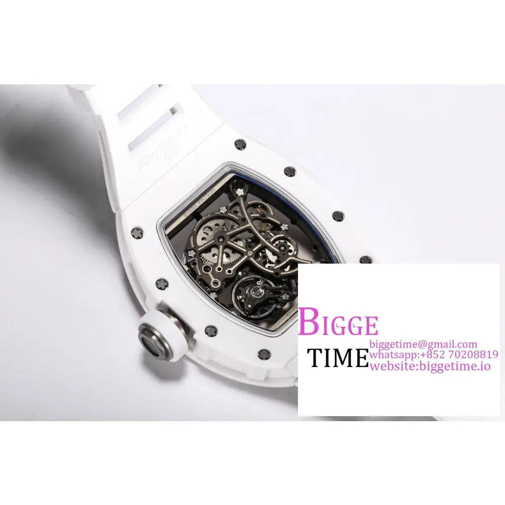 Rm055 White Ceramic Skeleton Dial Crown Rubber Strap Bbrf Rmul2 Richard Mille