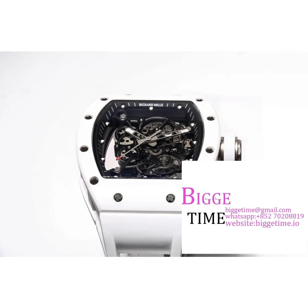 Rm055 White Ceramic Skeleton Dial Crown Rubber Strap Bbrf Rmul2 Richard Mille