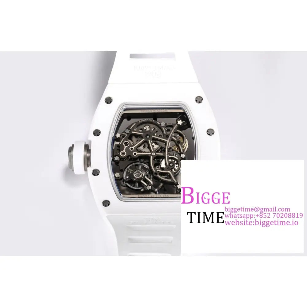 Rm055 White Ceramic Skeleton Dial Crown Rubber Strap Bbrf Rmul2 Richard Mille