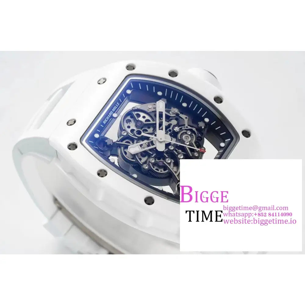 Rm055 White Ceramic Skeleton Dial Crown Rubber Strap Zf Nh05 Richard Mille