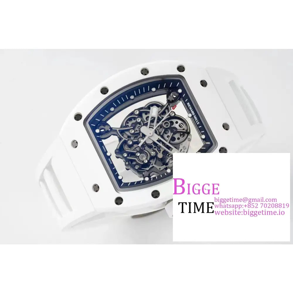 Rm055 White Ceramic Skeleton Dial Crown Rubber Strap Zf Nh05 Richard Mille