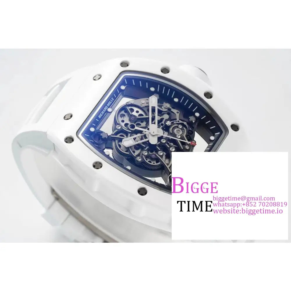 Rm055 White Ceramic Skeleton Dial Crown Rubber Strap Zf Nh05 Richard Mille