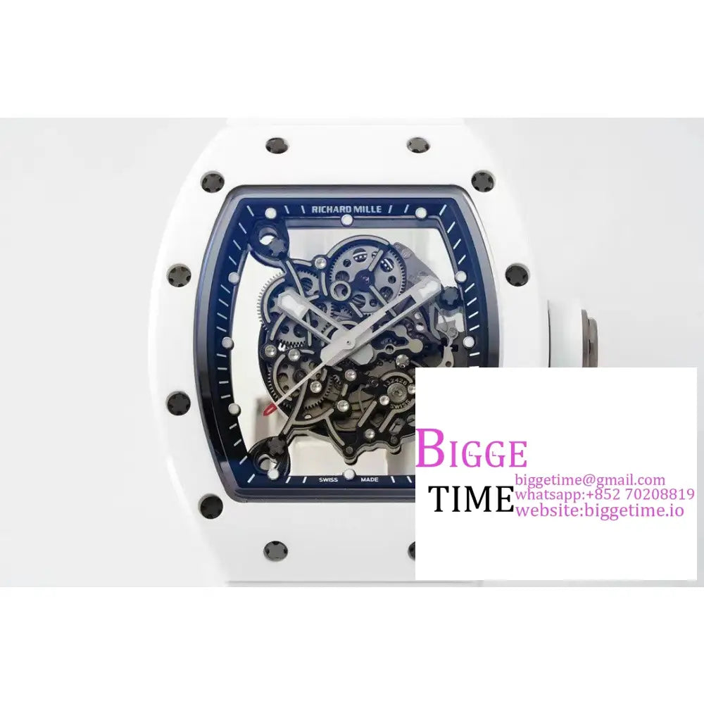 Rm055 White Ceramic Skeleton Dial Crown Rubber Strap Zf Nh05 Richard Mille