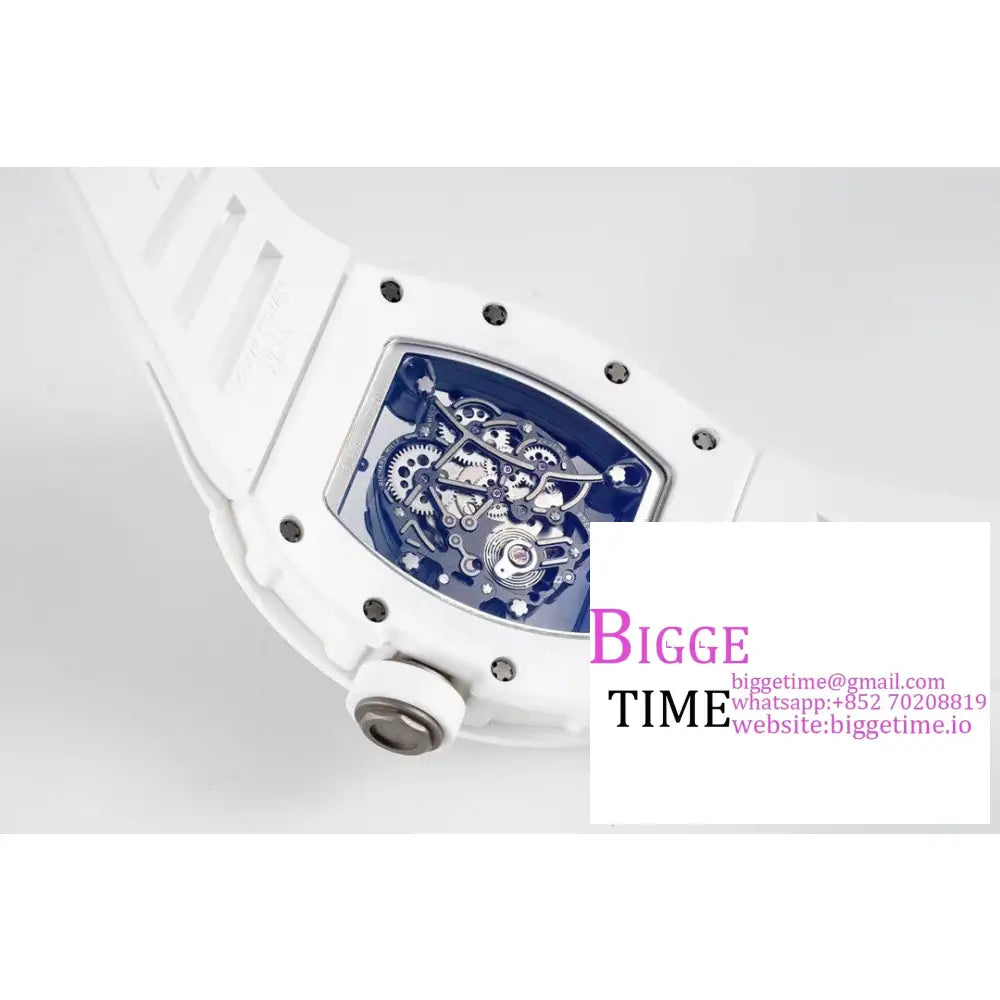 Rm055 White Ceramic Skeleton Dial Crown Rubber Strap Zf Nh05 Richard Mille