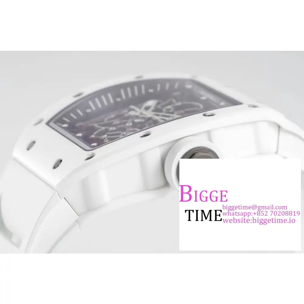 Rm055 White Ceramic Skeleton Dial Crown Rubber Strap Zf Nh05 Richard Mille