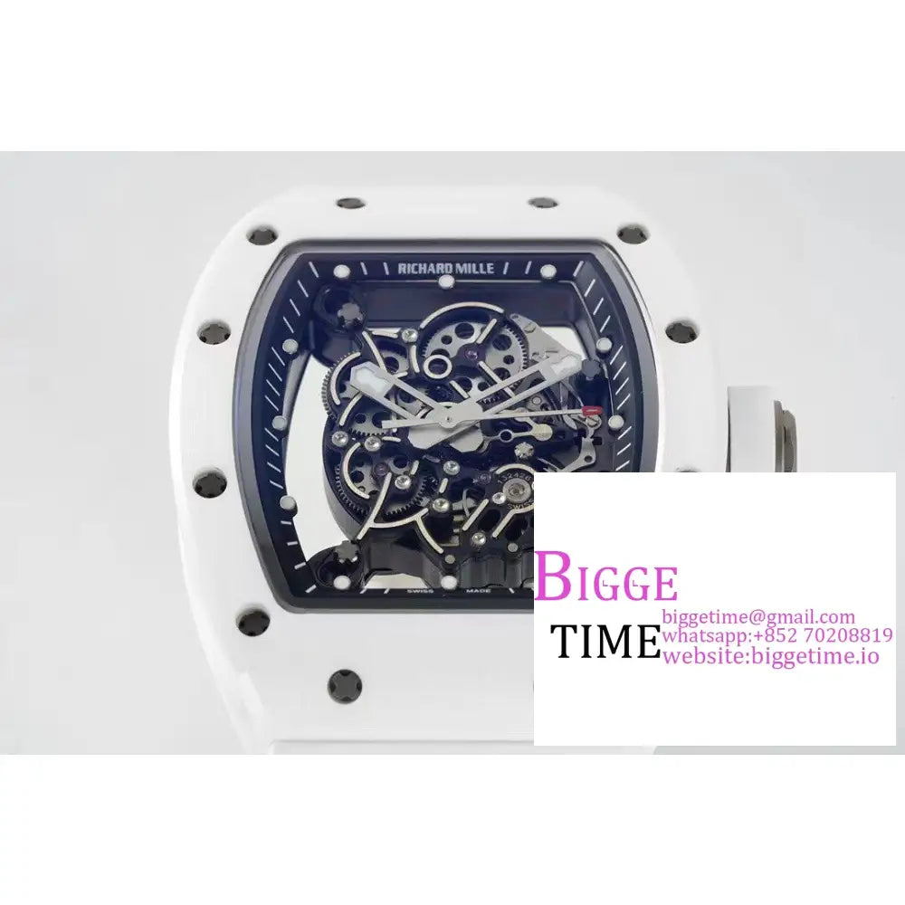 Rm055 White Ceramic Skeleton Dial Crown Rubber Strap Zf Nh05 Richard Mille