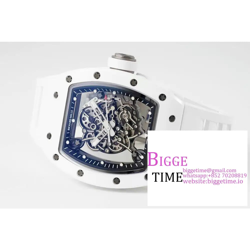 Rm055 White Ceramic Skeleton Dial Crown Rubber Strap Zf Nh05 Richard Mille