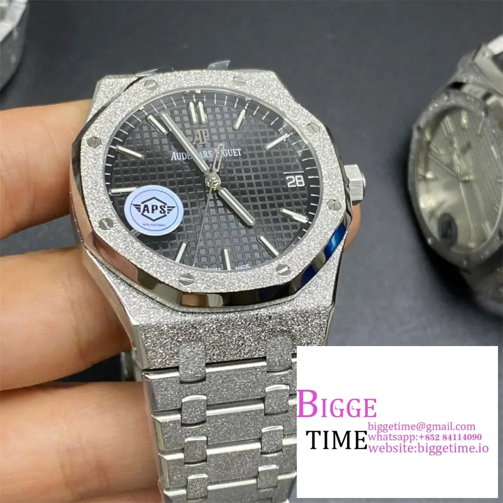 Ap Royal Oak 41Mm 15500 Frosted Gold Black Dial Ss Bracelet Apsf A4302 Audemars Piguet