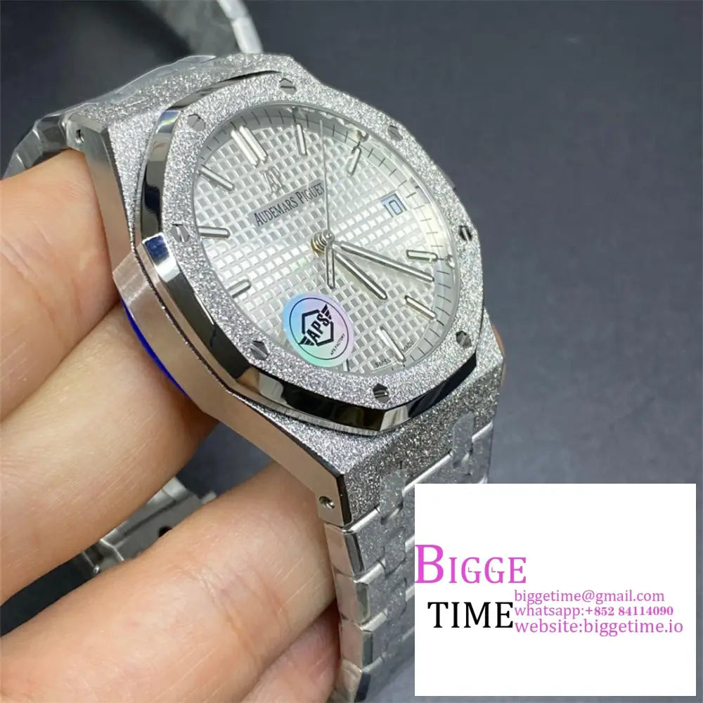 Ap Royal Oak 41Mm 15500 Frosted Gold White Dial Ss Bracelet Apsf A4302 Audemars Piguet