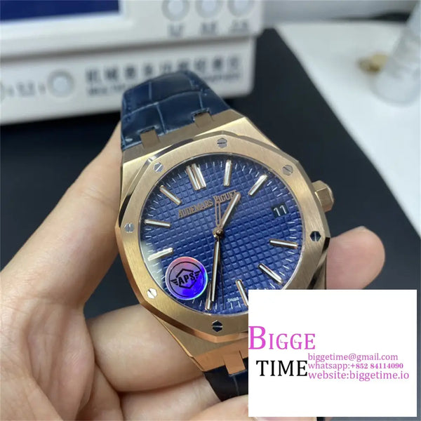 Ap Royal Oak 50Th Anniversary 41Mm 15510 Rg Blue Dial Black Leather Strap Apsf Sa4302 Option1