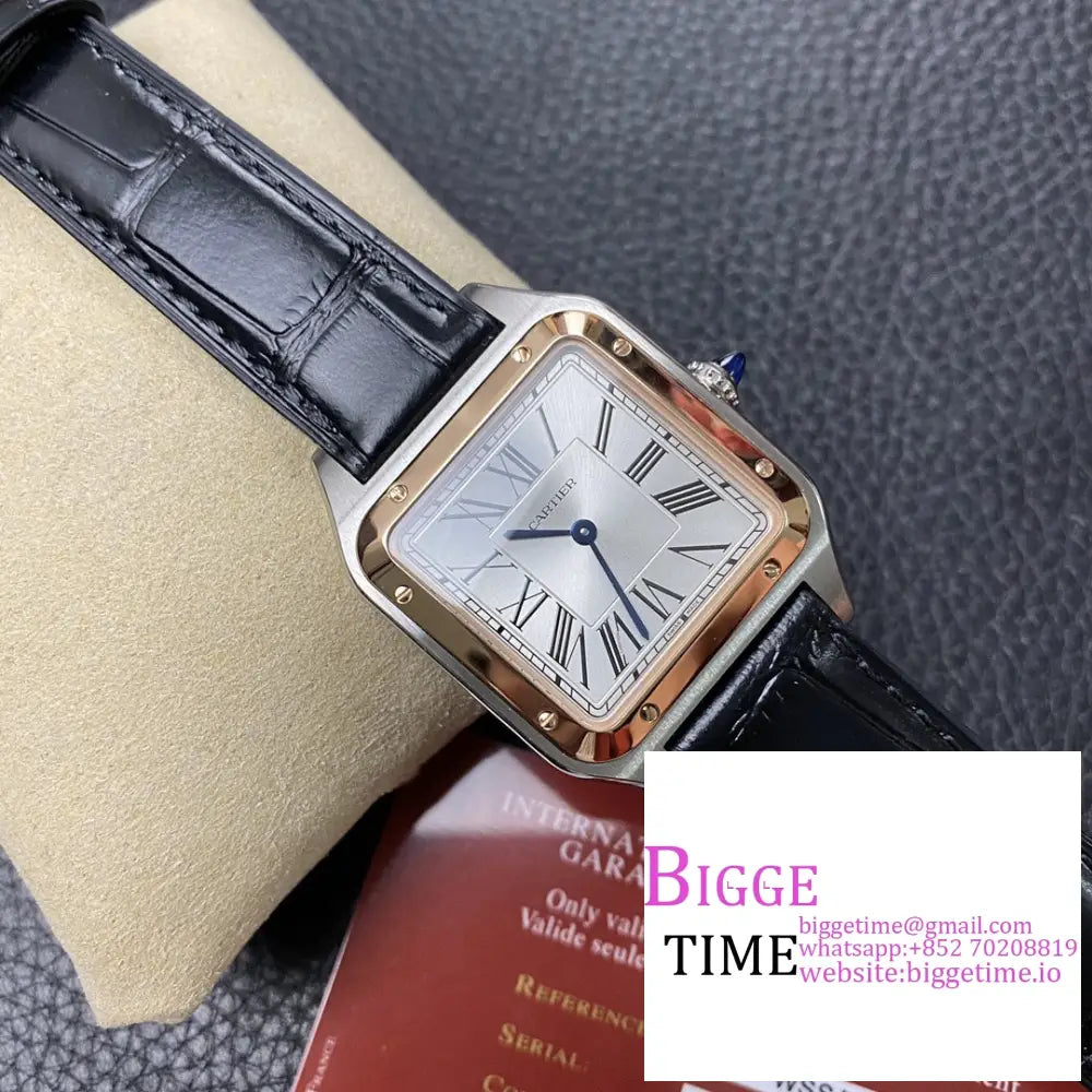 Santos Dumont 43.5*31.4Mm Rg/Ss White Dial Black Leather Strap F1F Swiss Quartz Cartier