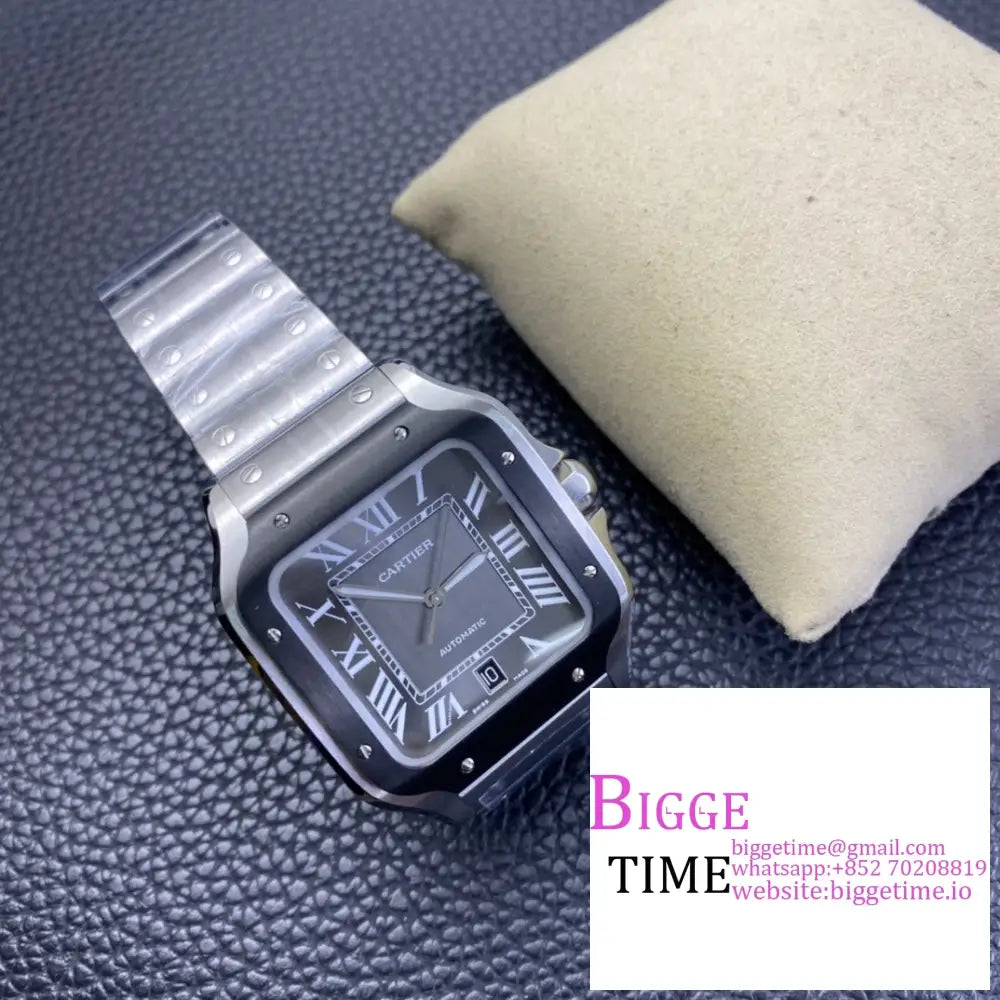 Santos Large 40Mm Black Bezel Grey Dial Ss Bracelet Bvf My9015 Cartier