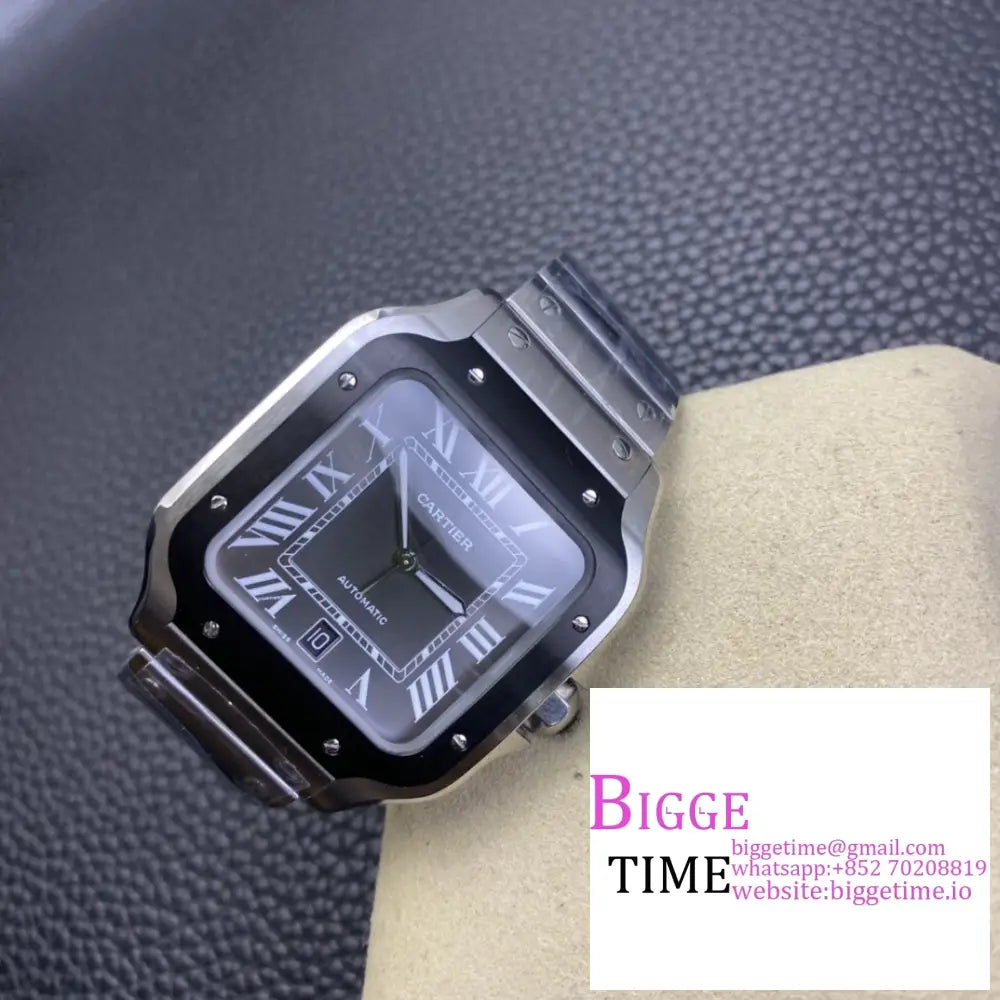 Santos Large 40Mm Black Bezel Grey Dial Ss Bracelet Bvf My9015 Cartier