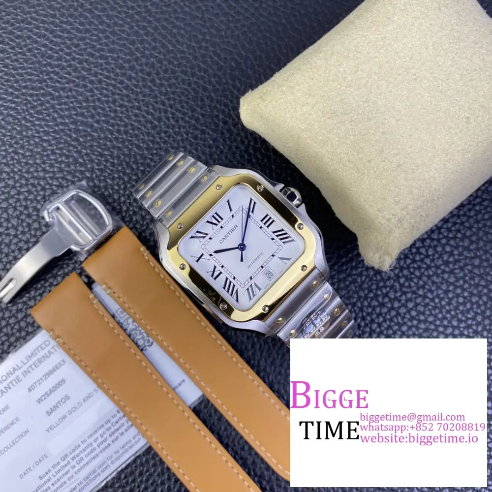 Santos Large 40Mm Yg Bezel White Dial Yg/Ss Bracelet Bvf My9015 Cartier