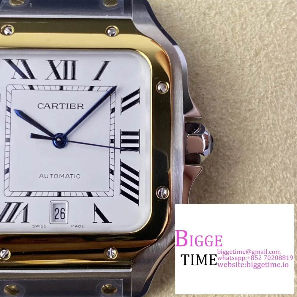 Santos Large 40Mm Yg Bezel White Dial Yg/Ss Bracelet Bvf My9015 Cartier