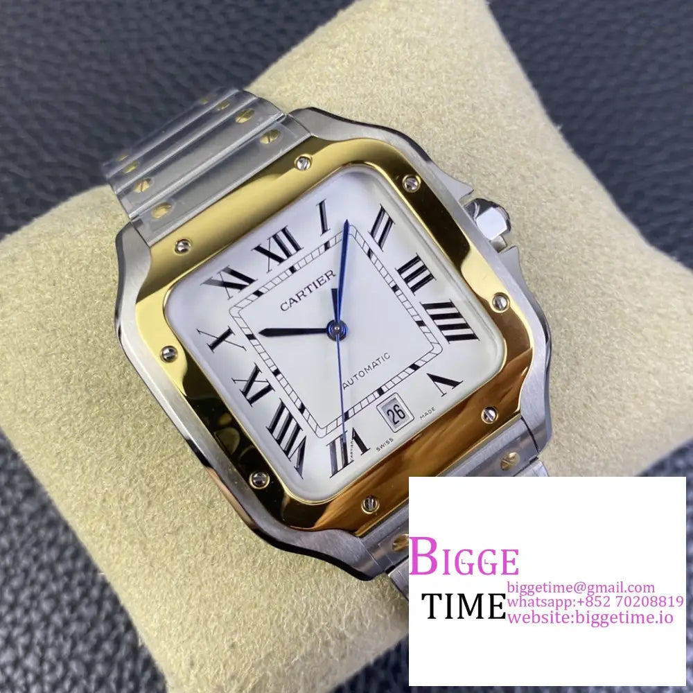 Santos Large 40Mm Yg Bezel White Dial Yg/Ss Bracelet Bvf My9015 Cartier