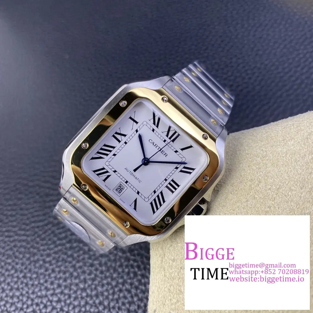 Santos Large 40Mm Yg Bezel White Dial Yg/Ss Bracelet Bvf My9015 Cartier