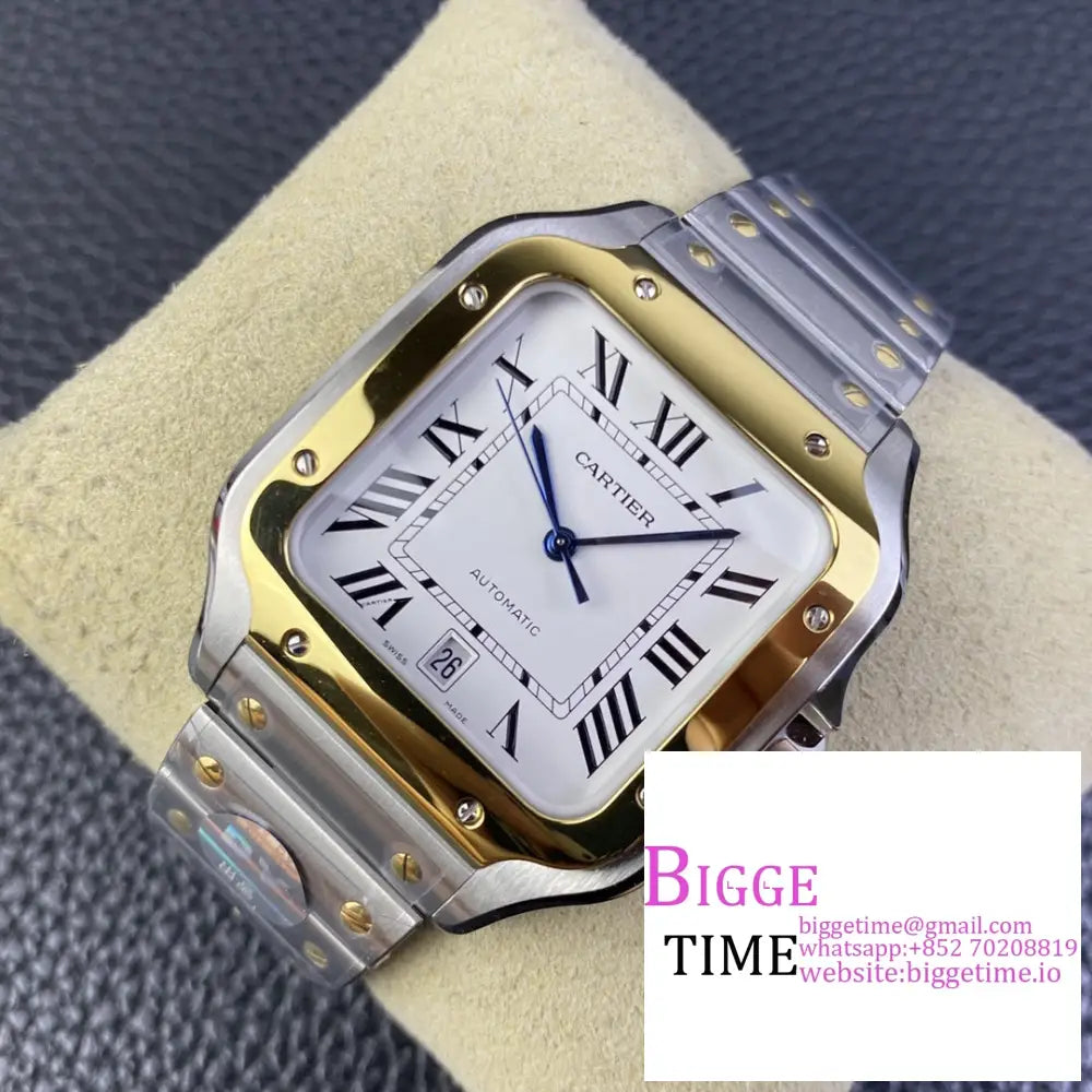 Santos Large 40Mm Yg Bezel White Dial Yg/Ss Bracelet Bvf My9015 Cartier