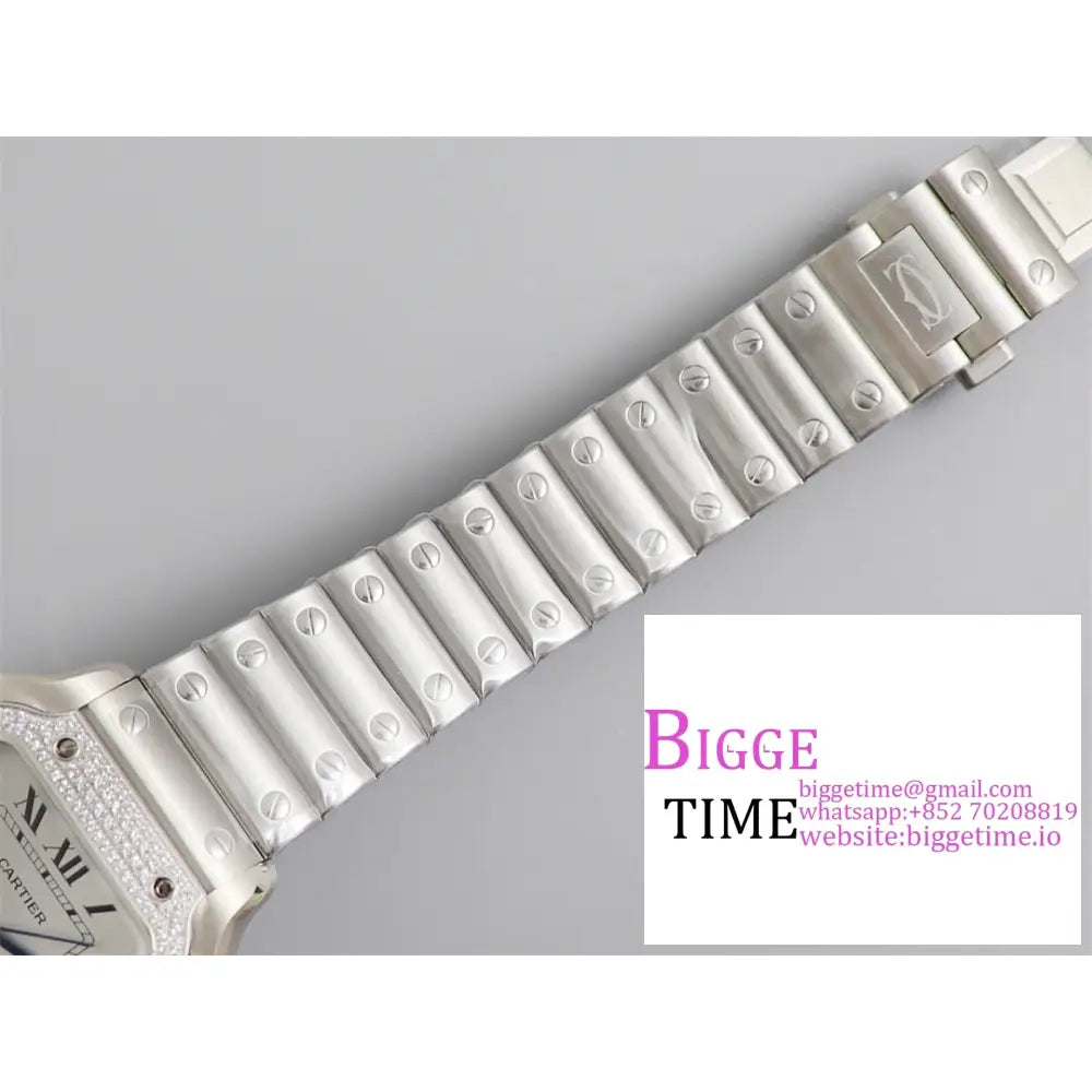 Santos Medium 35Mm Diamond Bezel White Dial Ss Bracelet Bvf My9015 Cartier