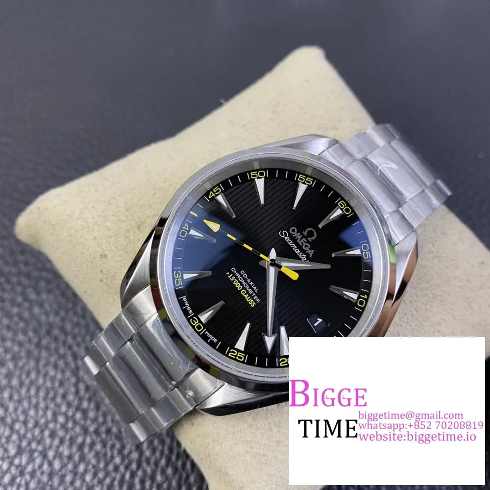 Seamaster 41Mm Aqua Terra 150M Black Dial Yellow Hand Ss Bracelet Vsf A8500 Omega