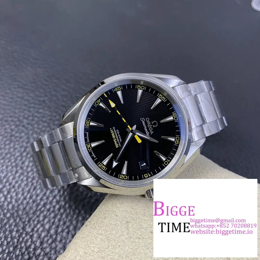 Seamaster 41Mm Aqua Terra 150M Black Dial Yellow Hand Ss Bracelet Vsf A8500 Omega