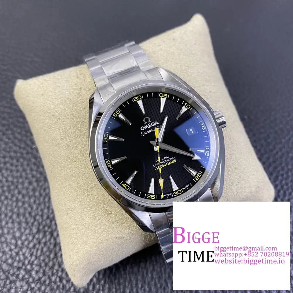 Seamaster 41Mm Aqua Terra 150M Black Dial Yellow Hand Ss Bracelet Vsf A8500 Omega