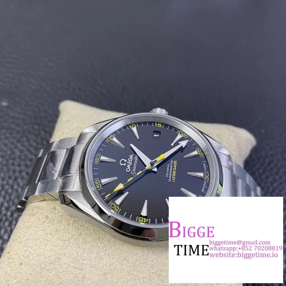 Seamaster 41Mm Aqua Terra 150M Black Dial Yellow Hand Ss Bracelet Vsf A8500 Omega