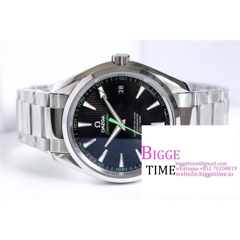 Seamaster 41Mm Aqua Terra 150M Black Textured Dial Green Hand Ss Bracelet Vsf A8500 Omega