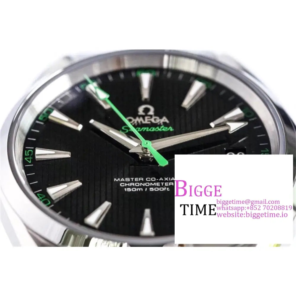 Seamaster 41Mm Aqua Terra 150M Black Textured Dial Green Hand Ss Bracelet Vsf A8500 Omega