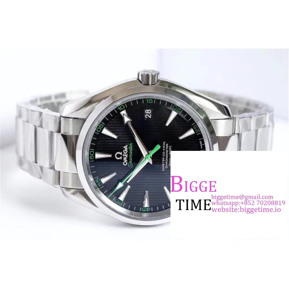 Seamaster 41Mm Aqua Terra 150M Black Textured Dial Green Hand Ss Bracelet Vsf A8500 Omega